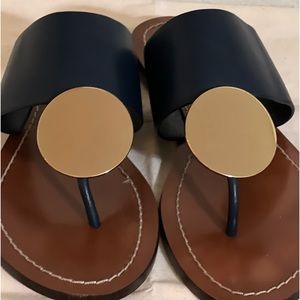 TORY BURCH Perfect Navy/Gold Patos Disk Sandal 7.5